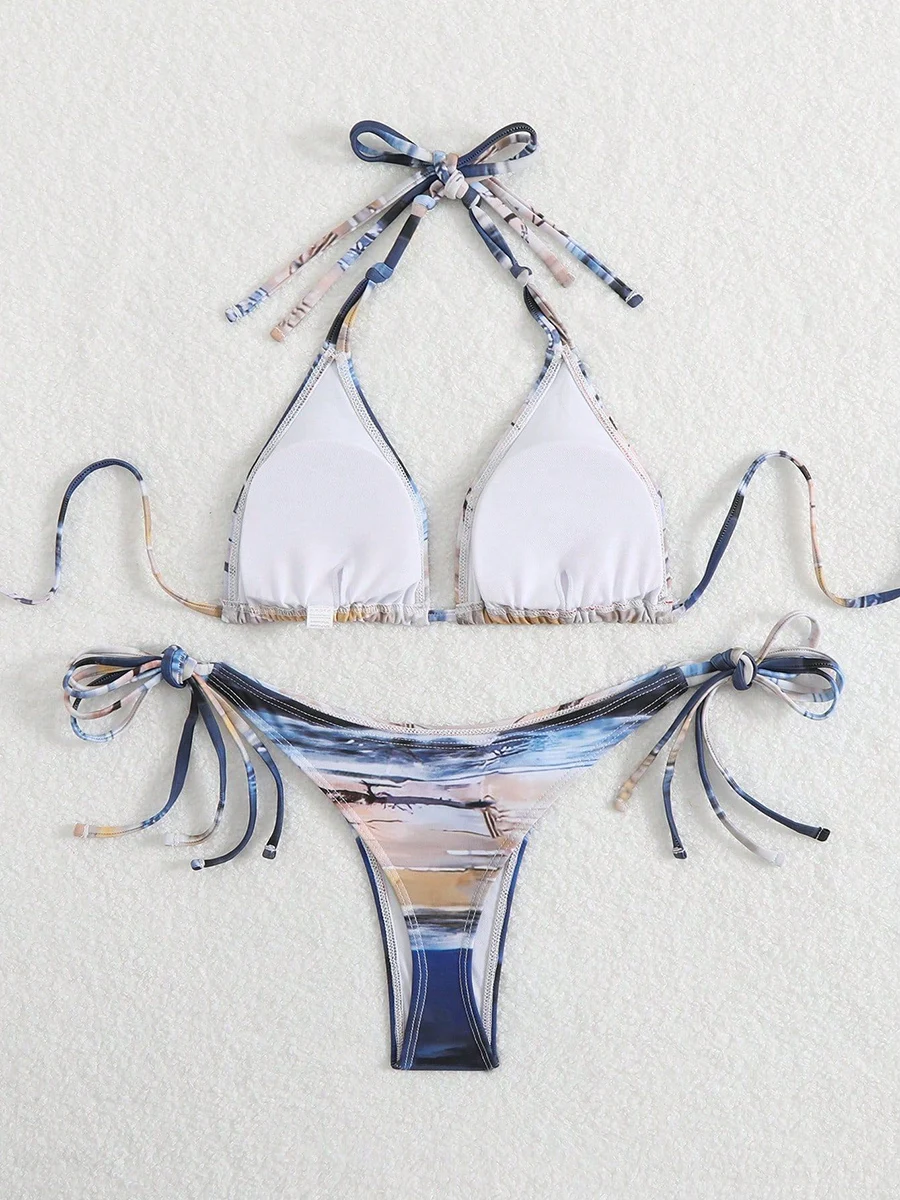 2026 جديد مايكرو البيكينيات النساء رفع ملابس السباحة طباعة مجموعة البكيني الرسن Biquini سلسلة ثوب السباحة بحر الإناث #2