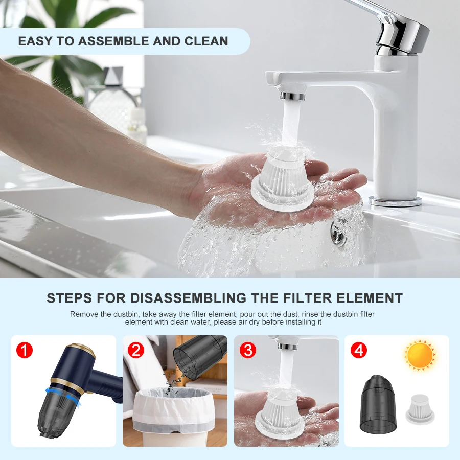 ABS Car Vacuum Cleaner 120W High Power Portable Mini Vacuum Rechargeable Dust Buster Strong Suction for Car Home Office Pet