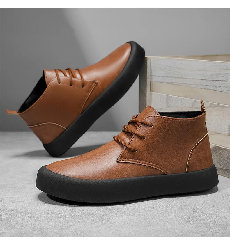 Herrenschuhe in großen Größen für Frühling und Herbst, trendige kurze Stiefel, Schuhe mit dicker Sohle, neue Herren-Lederschuhe mit mittelhohem Schaft und dicker Sohle, lässige und modische Herrenschuhe. – Detail 18