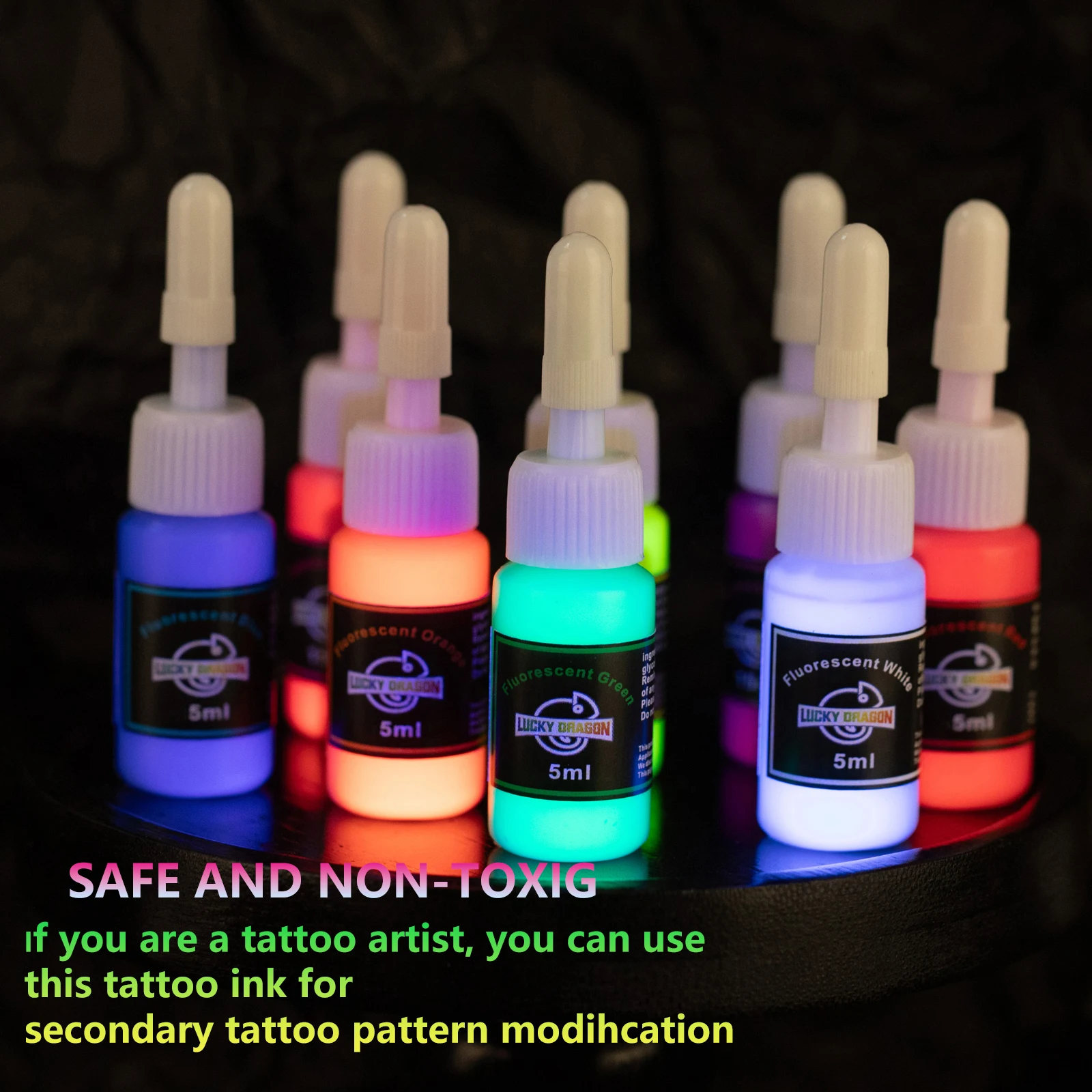 8/4 Color Fluorescent Tattoo Ink Set,Body Art Supplies for Beginners and Professionals, Tattooing Ink for Piercings