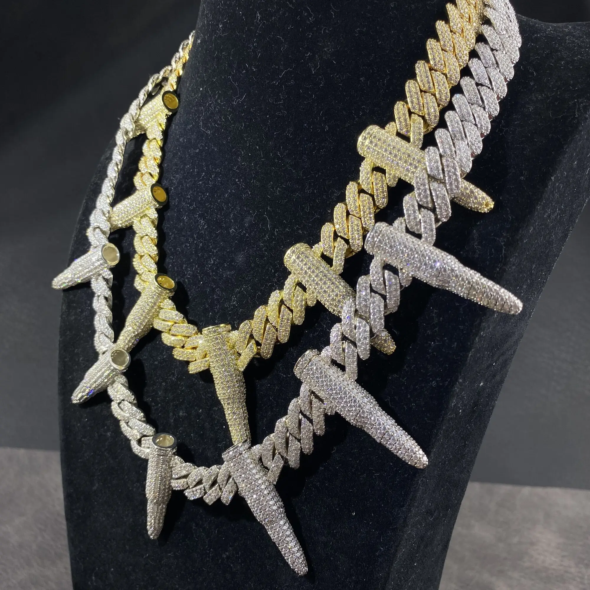

Wholesale iced out high quality hip hop men boy jewelry micro pave 5A cz bullet cuban chain Hip Hop necklace