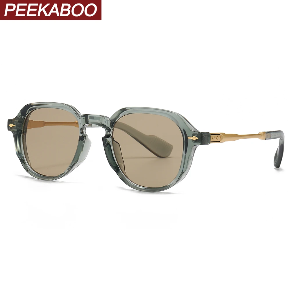 Peekaboo small frame sunglasses retro women green brown round sun glasses for men uv400 2024 unisex half metal hot sale