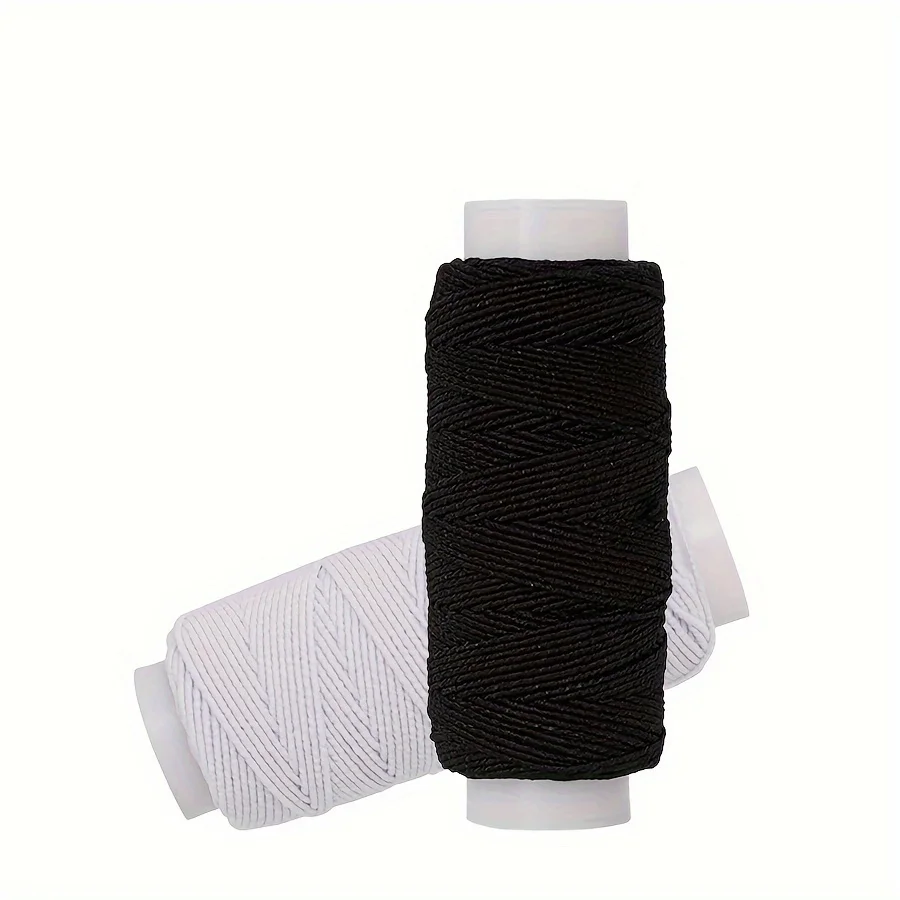 Fio de Costura Elástico de Alta Elasticidade 0.5mm - Poliéster Ultrafino para Costura de Elásticos e Suprimentos de Tricô, Branco/Preto, 20 Metros