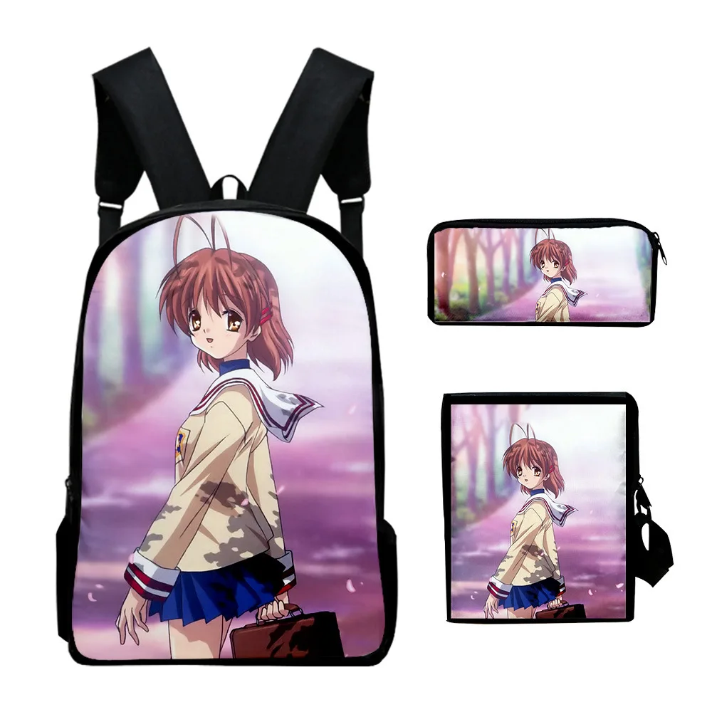 Moda Novità Clannd Stampa 3D 3 pezzi / set Borse da scuola per alunni Zaino per laptop Zaino Borsa a tracolla inclinata Astuccio