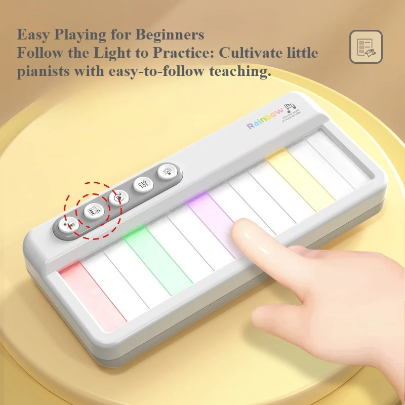 レインボーライトアップ電動キッズキーボード 5 楽器付きポータブルタッチスクリーン学習玩具 対象年齢 3-6 音楽教育ギフト