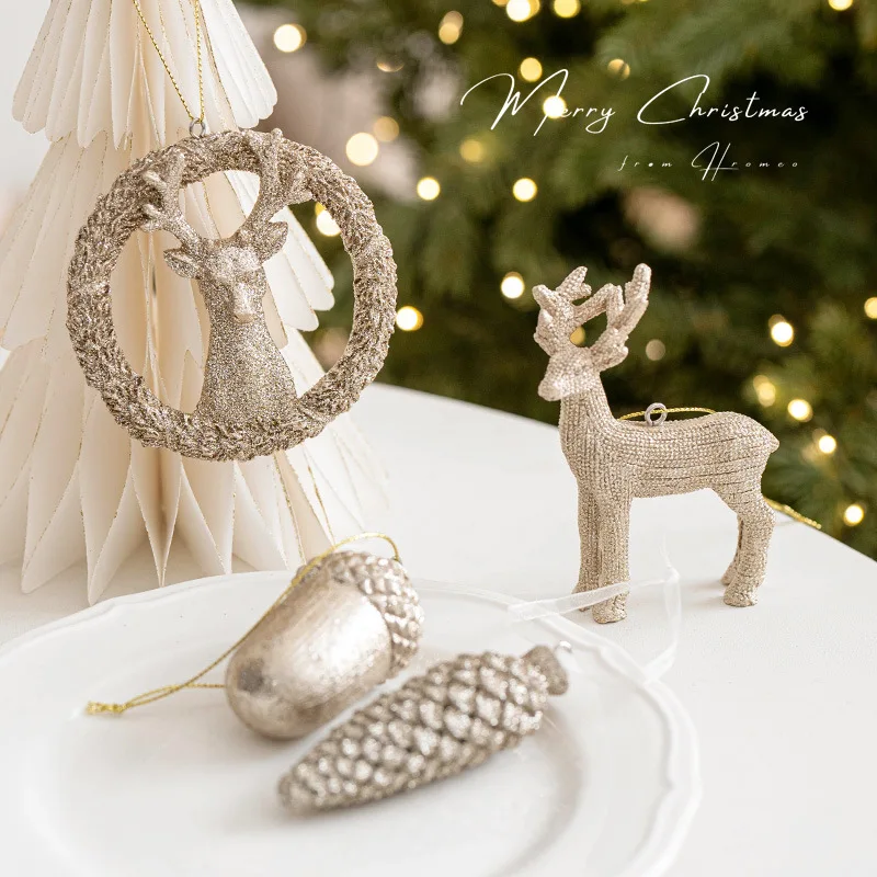 

2Pcs Christmas Decorations Gold Christmas Tree Pendant Little Deer Christmas Tree Decoration Creative New Hanging Decorations