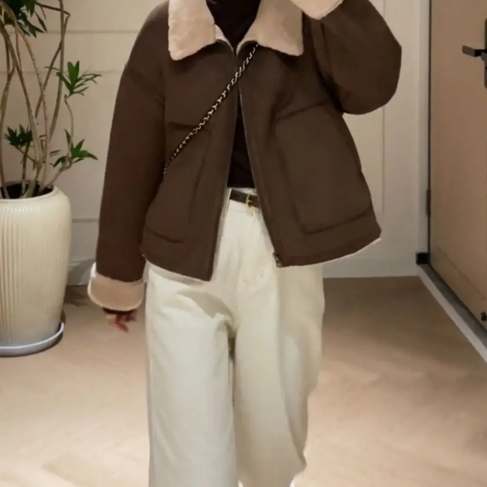 

Casual Turn-down Collar Thicker Jackets Vintage Keep Warm Short Coat Fashion Cashmere Jacket Women