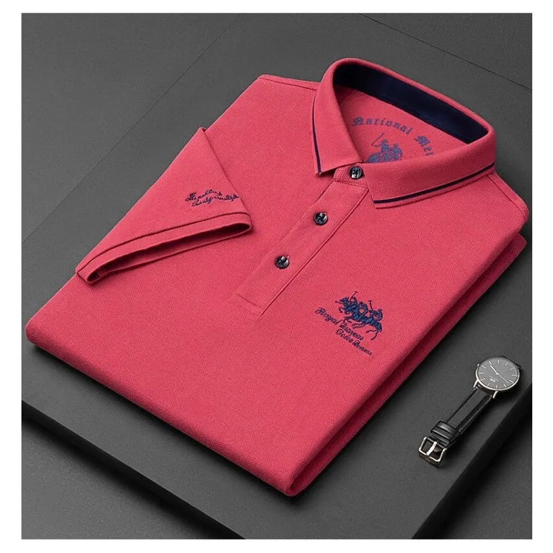 Summer New Men\'s Embroidered Polo Collar 100% Cotton Short Sleeved Polo Shirt Fashion Solid Color Casual Top T-shirt M-4xl