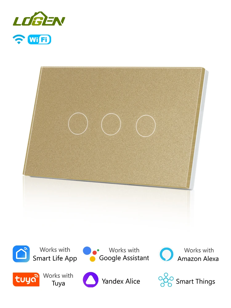 

WiFi Touch Switch Smart Switch Wall Light Switch Timer Schedule Glass Tuya APP Smart Life Alexa US 220V With Neutral Wire
