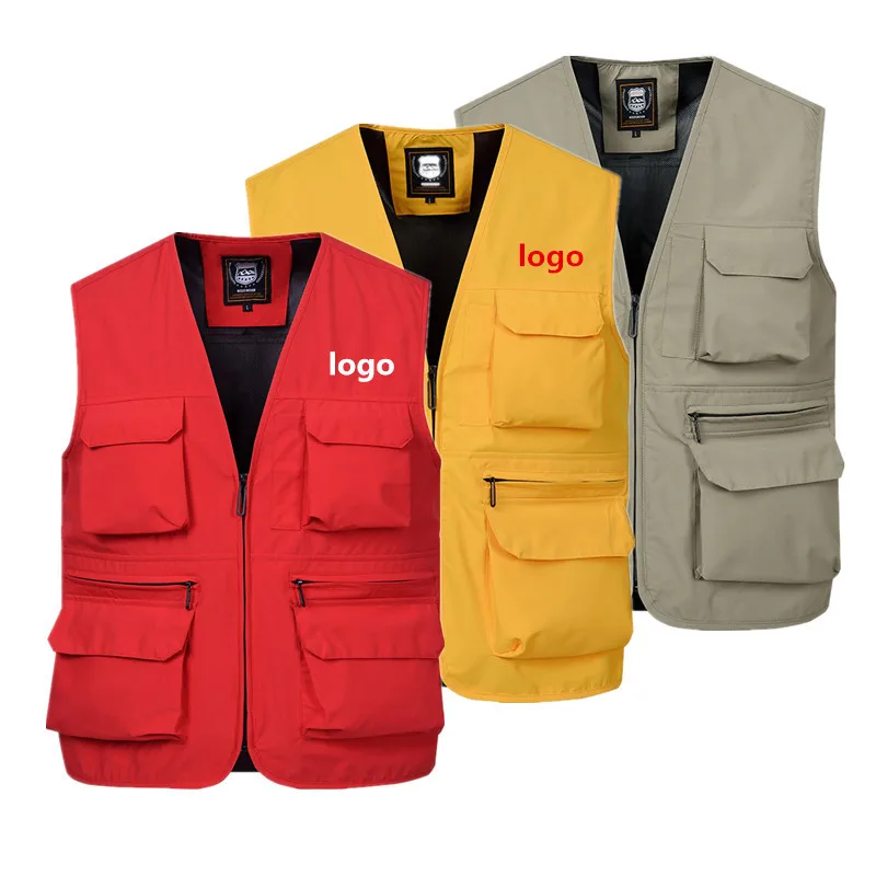 

2025 men's thin tooling vest, outdoor multi-pocket fishing, vest, customizable LOGO
