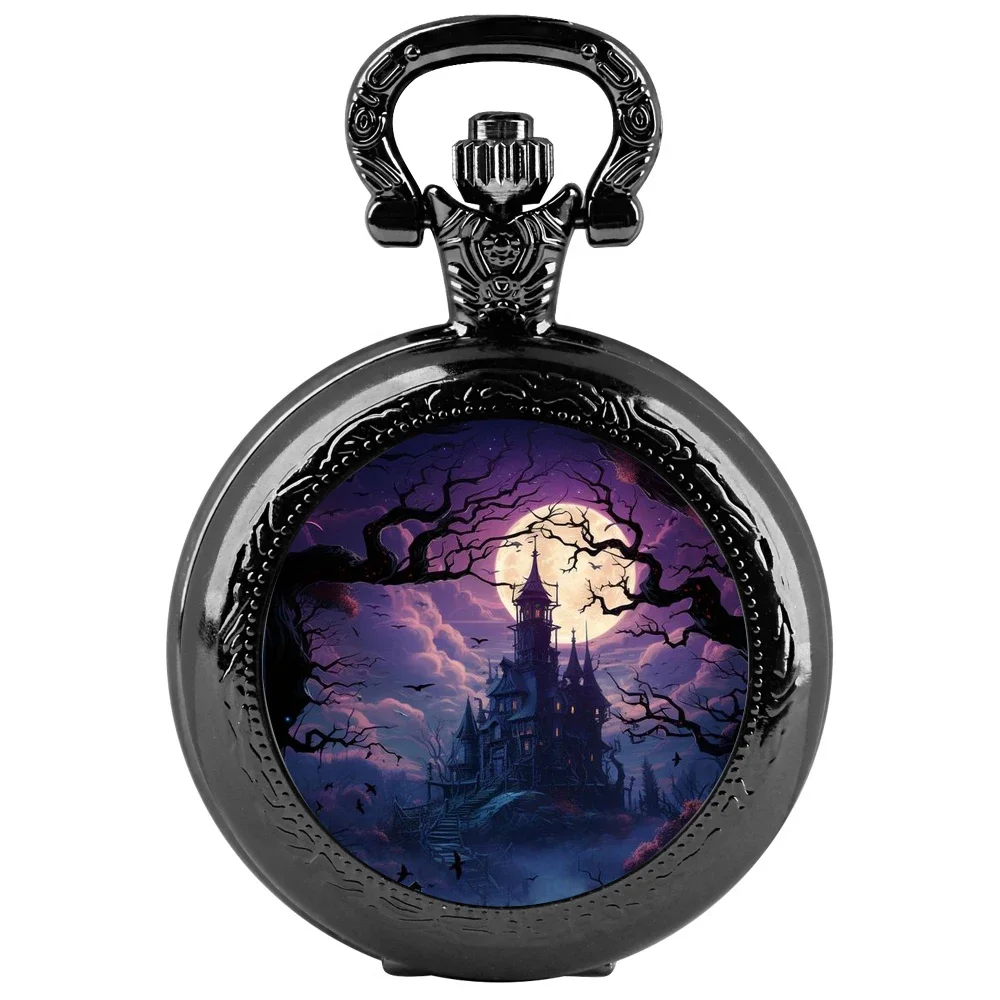 Magic Castle themed quartz pocket watch, unique glass patch design