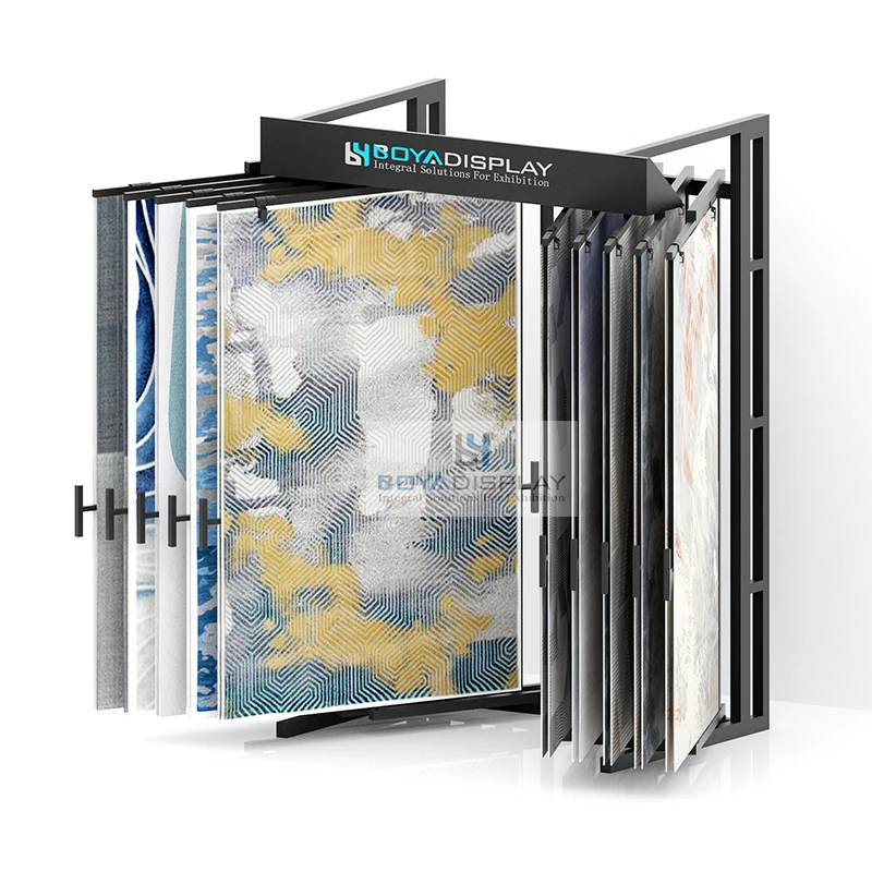 

2025New Design Metal Exhibition Shop Retail Page-Turning Carpet Hanger Floor Standing Rug Display System Stand