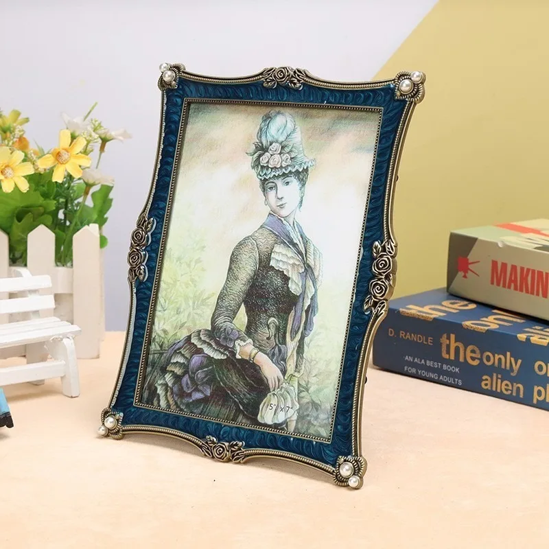 4x6 inch Royal Blue European Metal Photo Frame, Photo Studio Metal Photo Frame, Children's Photo Frame Picture Frame Stand