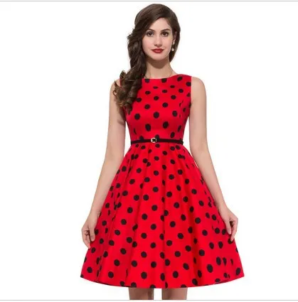 Fashion Style Woman Retro Waist Belt V-Neck Dress Short Sleeve Performance Dress Swing Pin Up Polka Dot Dresses Party Vestidos