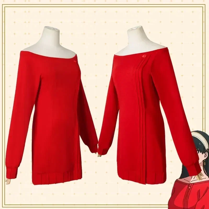 Yor Forger Cosplay lungo rosso maglione lavorato a maglia Costume Anime Spy famiglia abbigliamento donna