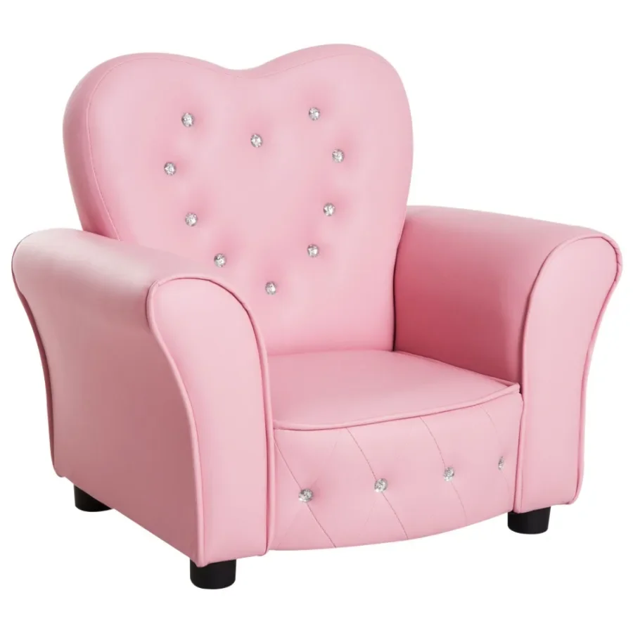 

Qaba Pink Princess Toddler Sofa Chair Tufted Upholstered with Diamond Decor Luxury Couch for