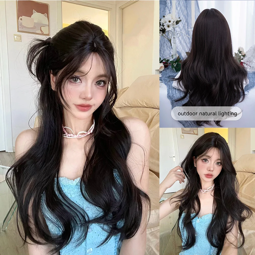 28Inch Deep Brown Lovely Lolita Synthetic Wigs Middle Part Long Wavy Hair for Women Daily Use Cosplay Drag Party Heat Resistant