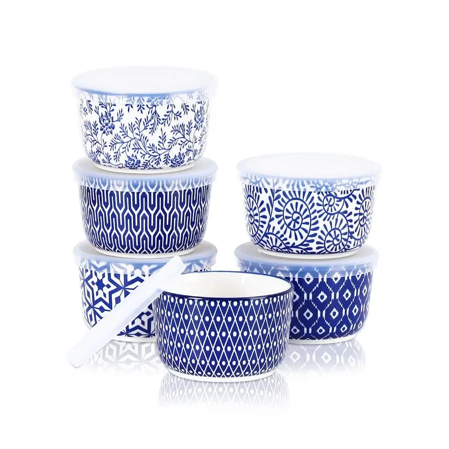 

Керамические рамины с крышками, крем-брюле Ramekins на 10 унций с крышками, сейф для духовки, чашки для портных, маленькие миски для выпечки суфле, пудин