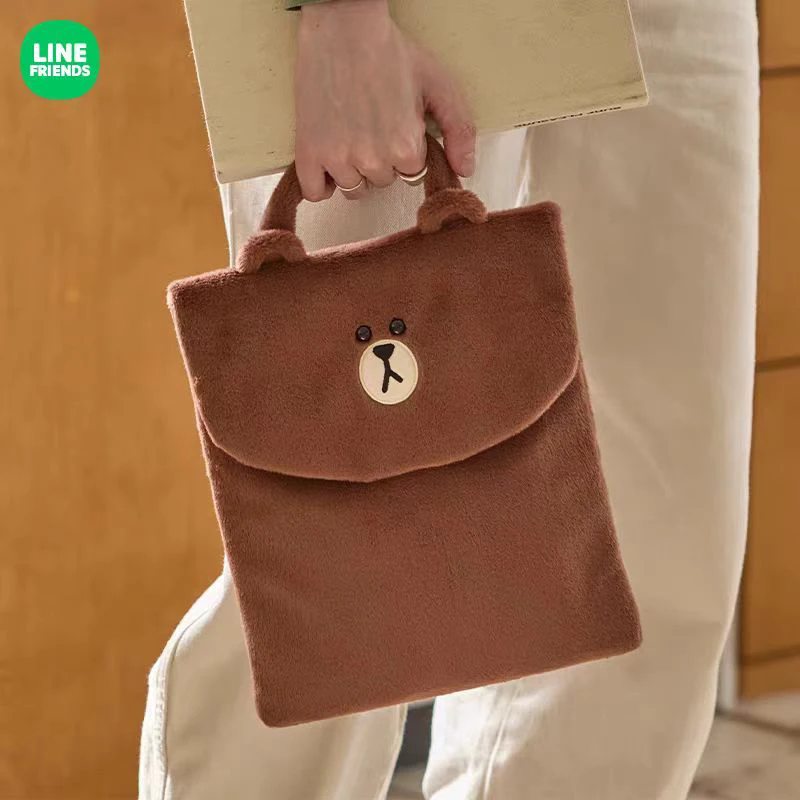 Torba na iPada Linefriends Bown, zimowy pluszowy plecak do przechowywania, uroczy, przenośny plecak z ozdobami, idealny na wyjścia, prezent, kolekcjonerski.