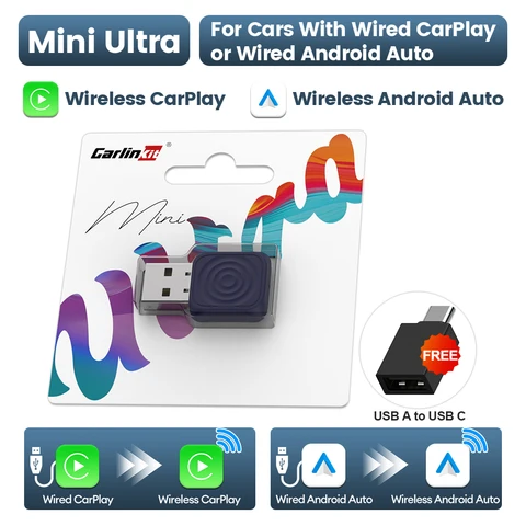 Беспроводной USB-адаптер CarlinKit 5.0 Mini Ultra Для Android Auto И CarPlay С Wi-Fi И Bluetooth, Автоматическое Подключение