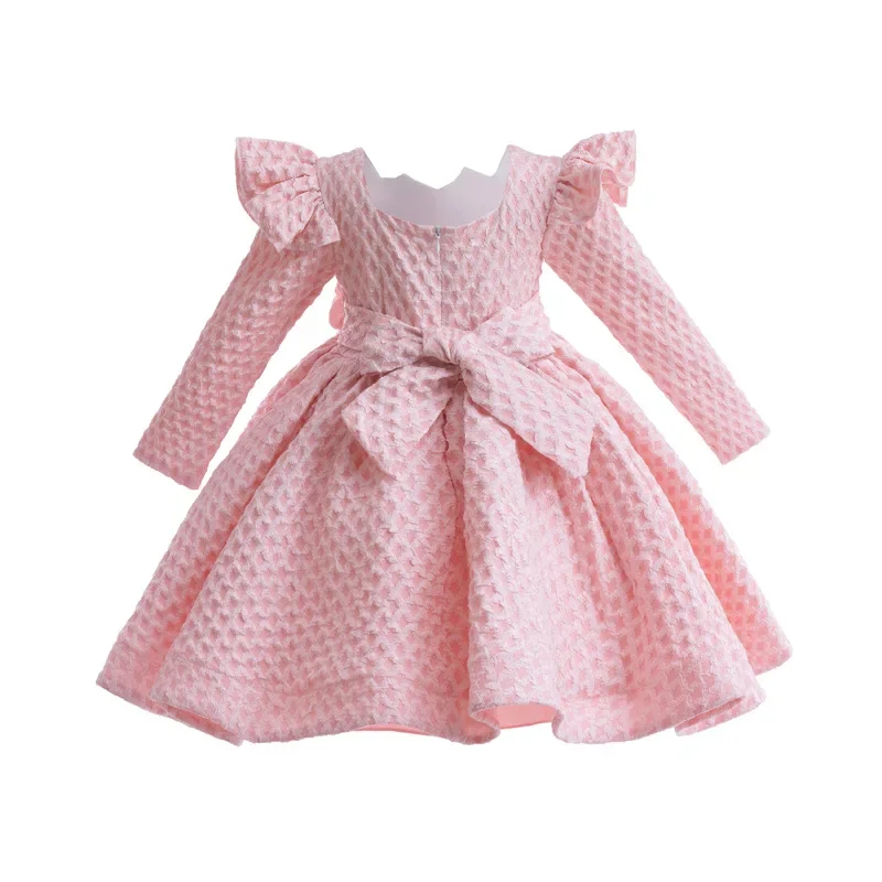 Plaid Baby Girl Dress Ruff Long Sleeve Girls Graduation Party Ball Gown Cotton Kids Festive Dresses for Formal status 1-6 Years