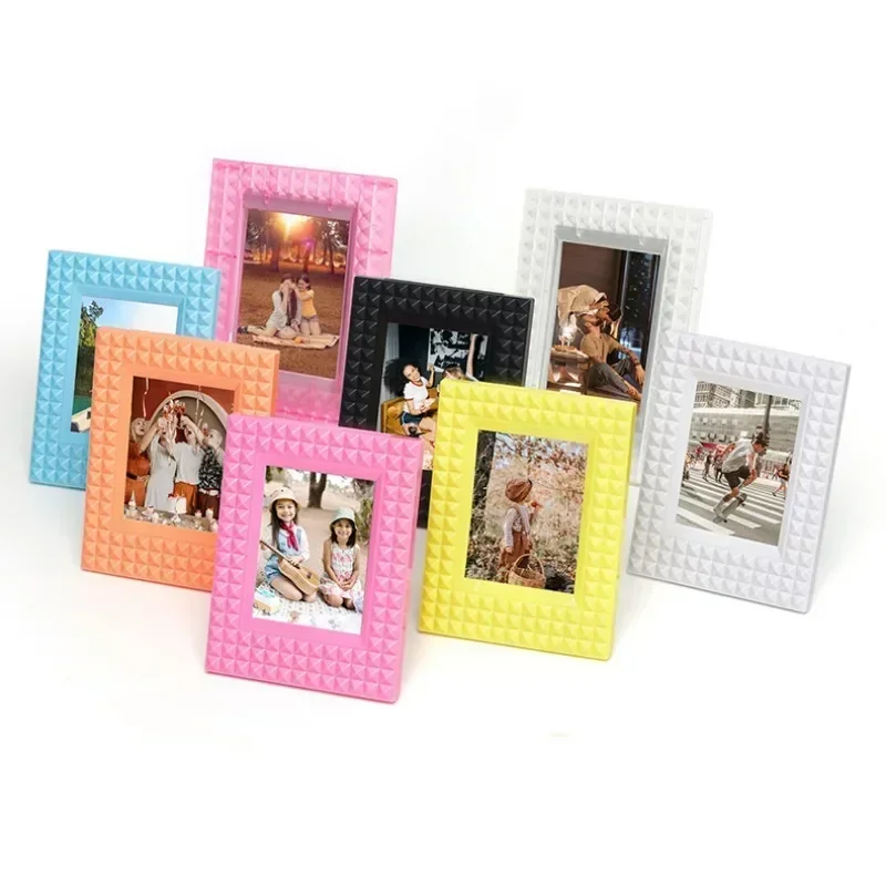 Display Frame Embossed Free-standing 3 Inch Photo Frame Solid Color Anti-crack Desktop Decor Vertical Photocard Holder Stand