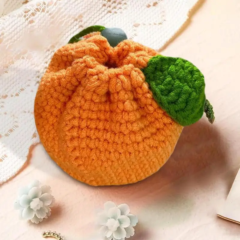 Orange Coin Purse Cute Coin Purse Orange-Shaped Crochet Purse Cute Wallet Crochet Tangerine Bag Coin Chargers For Women