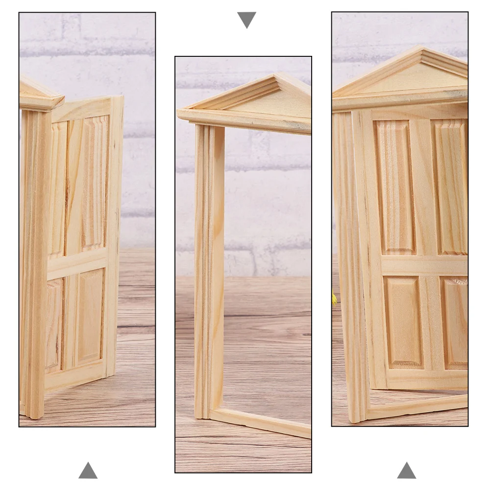 Puerta delantera para casa de muñecas, puertas y ventanas, accesorios para el hogar, accesorios en miniatura para bebés, decoración de abedul