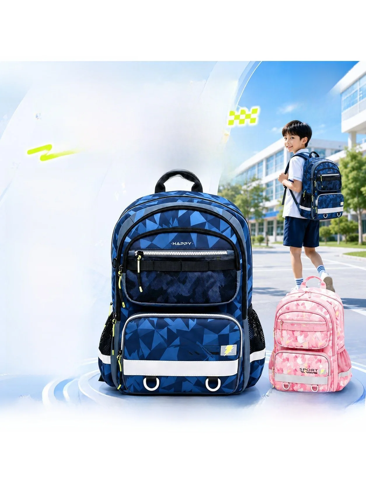 新しい大容量防水バックパック小学生男の子と女の子用デュアルショルダーバッグ軽量子供用バッグ