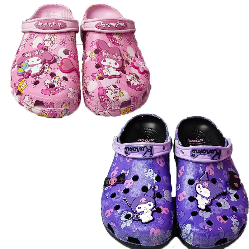Cartoon Around Kuromi My Melody Hole Shoes Summer Beach Shoes for Boys and Girls Non-slip Breathable Cute Figure Love Slippers.