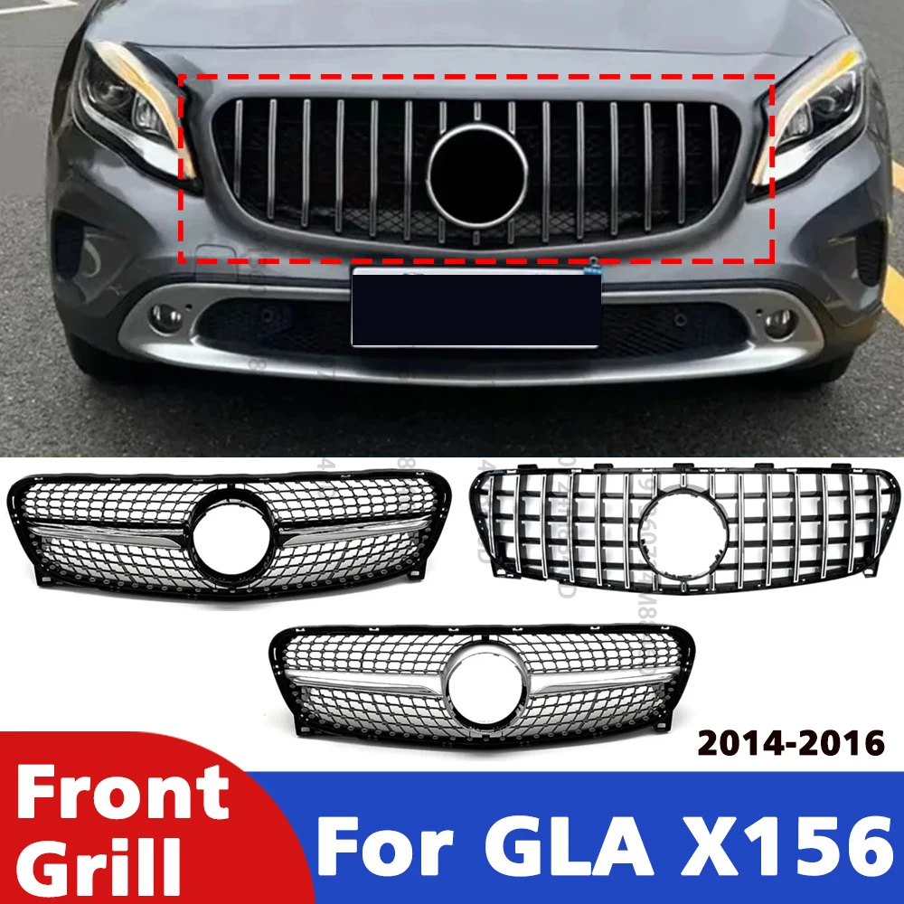 

Простая установка, передняя верхняя решетка для Mercedes GLA X156 2014-2016, глянцевая черная сетчатая панель, прямая замена