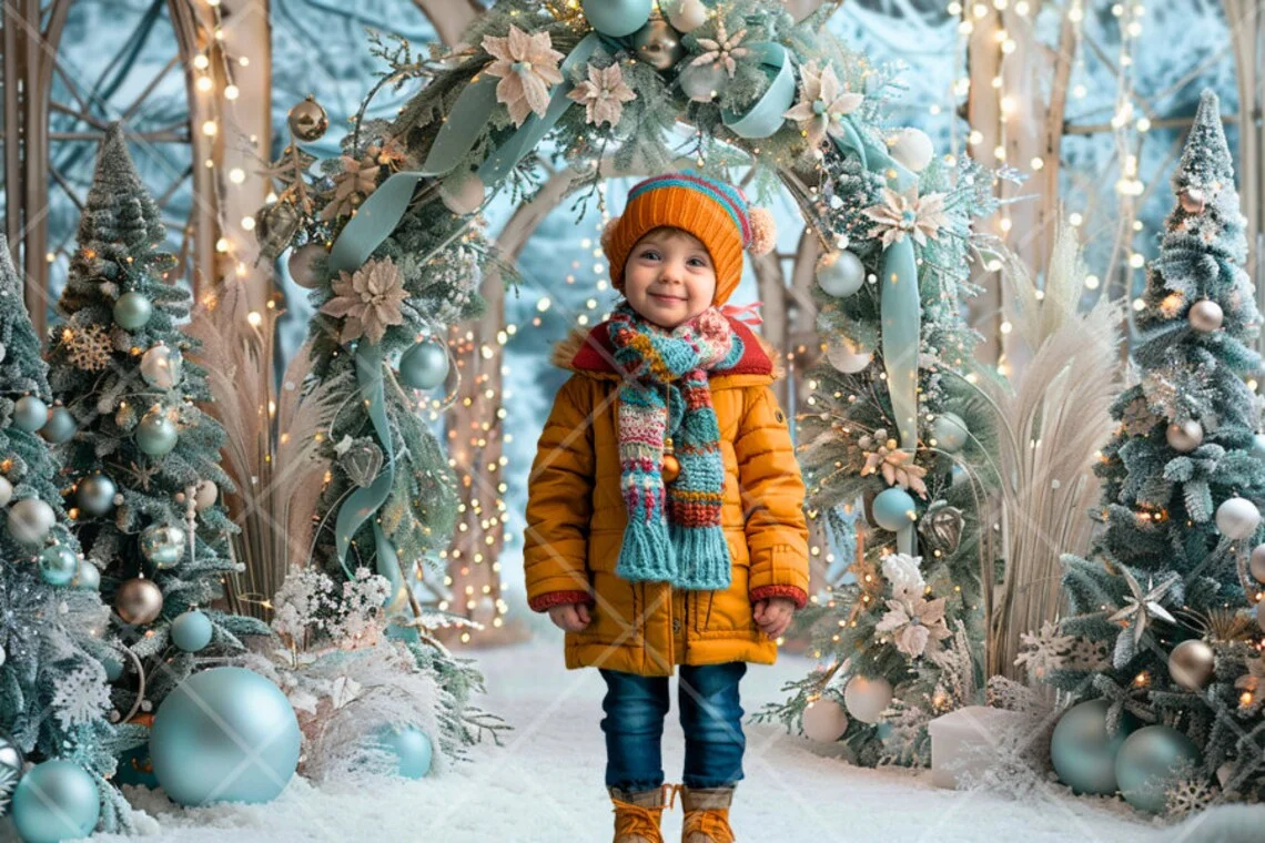 Mehofond Photography Background Winter Christmas Arch Wonderland Snow Xmas Tree Kids Family Portrait Decor Backdrop Photo Studio