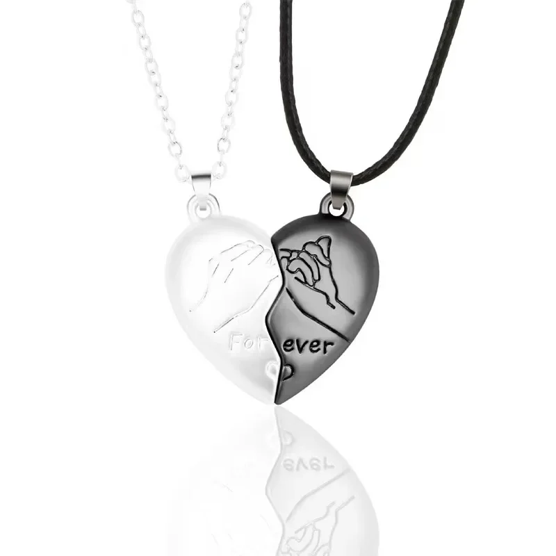 Good Simple Quality Couple Pendant Necklace Electrocardiogram,Magnetic Heart,Pendant Splicing Necklace Valentine\'s Day Gift