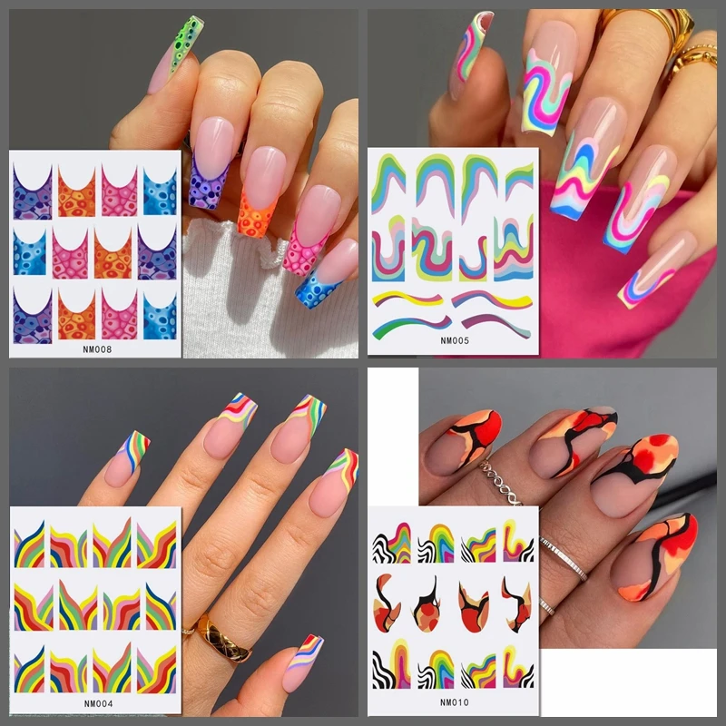 12 patterns Nail Art Slider Decals Marble Lines Transfer Stickers Rainbow Water Decals Tattoo Sliders For Nails Manicure Art