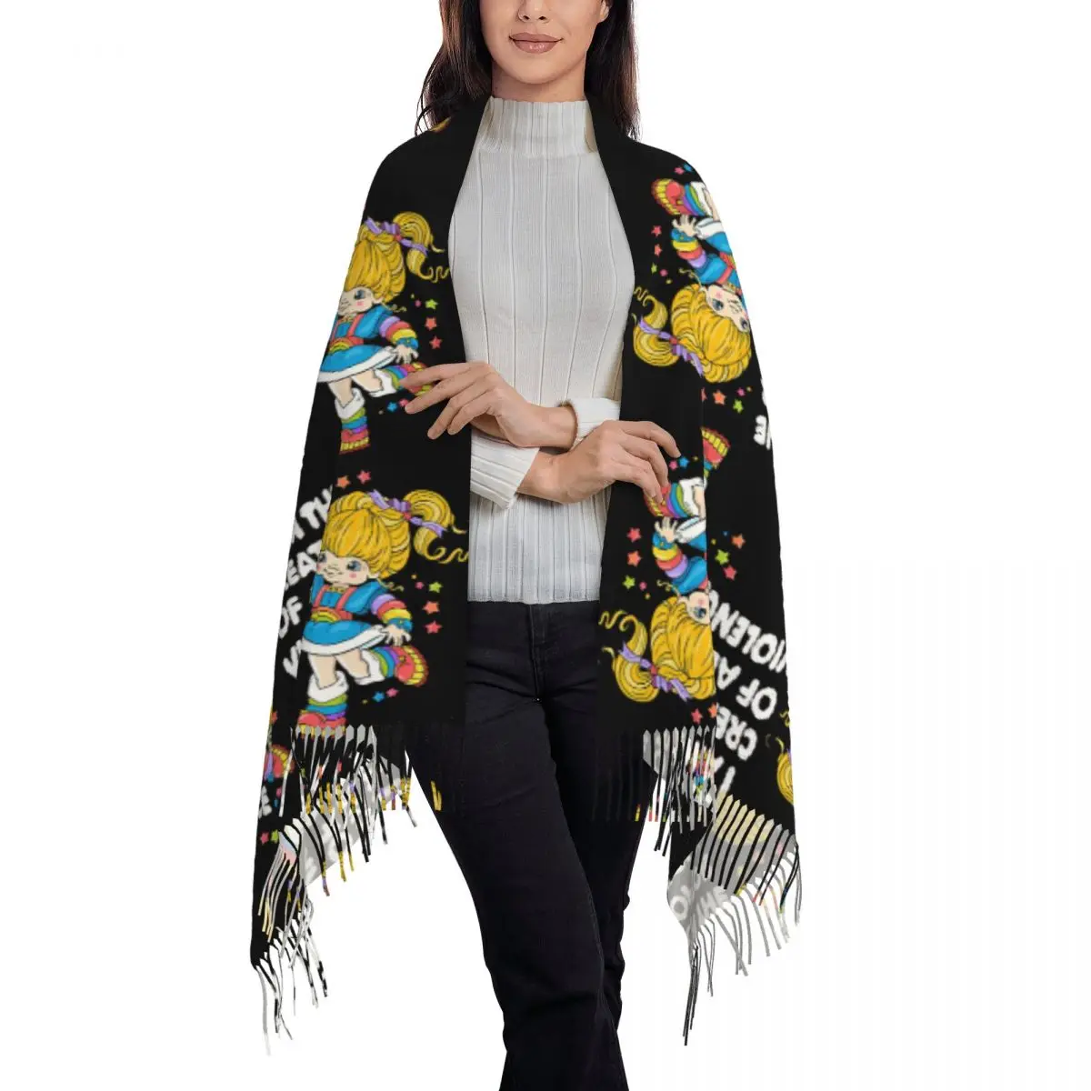 Rainbows Brite Cartoon Scarf Tassel Scarves for Women Soft Warm Shawls and Wraps Long Fall Winter Shawl Wrap