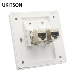 Two Gangs CAT6A RJ45 LAN Faceplate With 2 Ports Female Straight Plug Cat.6a Shielded Keystone Jack Internet Wall Panel In White