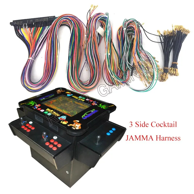 Jamma-أحزمة أسلاك لـ arcade ، إكسسوارات كوكتيل من 3 جوانب لـ happ ، عصا التحكم/الزر/جهاز قبول العملات المعدنية ، تركيب كابل كامل