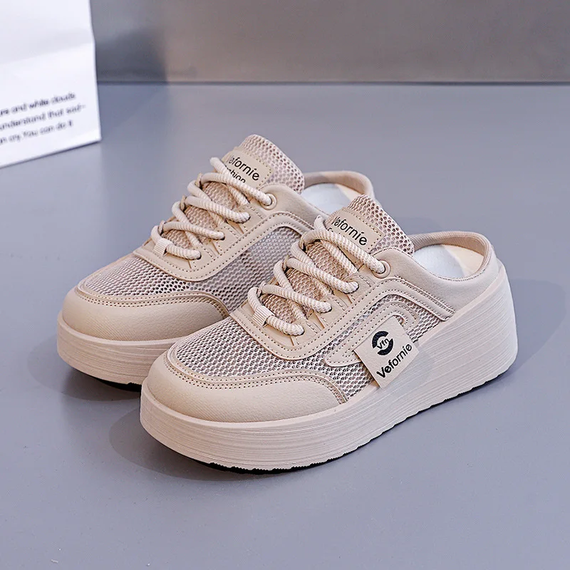 Women's Summer Half Set White Shoes 2026 Breathable Mesh Comfortable Casual Thick Sole Raised Design for Foot Health