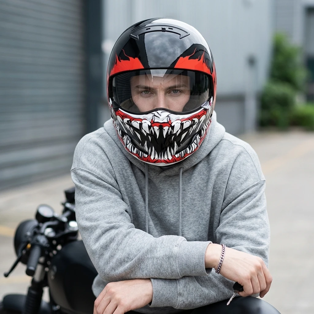 2026 New Retro Motorcycle Helmet Full-Face Helmet for Men and Women, All-Season Scorpion Helmet Combination Half Helmet