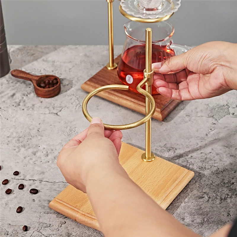-AT52 Pour Over Coffee Maker Stand With Wood Base Adjustable Height Rack Dripper Filter Holder For Manual Brewing Wood