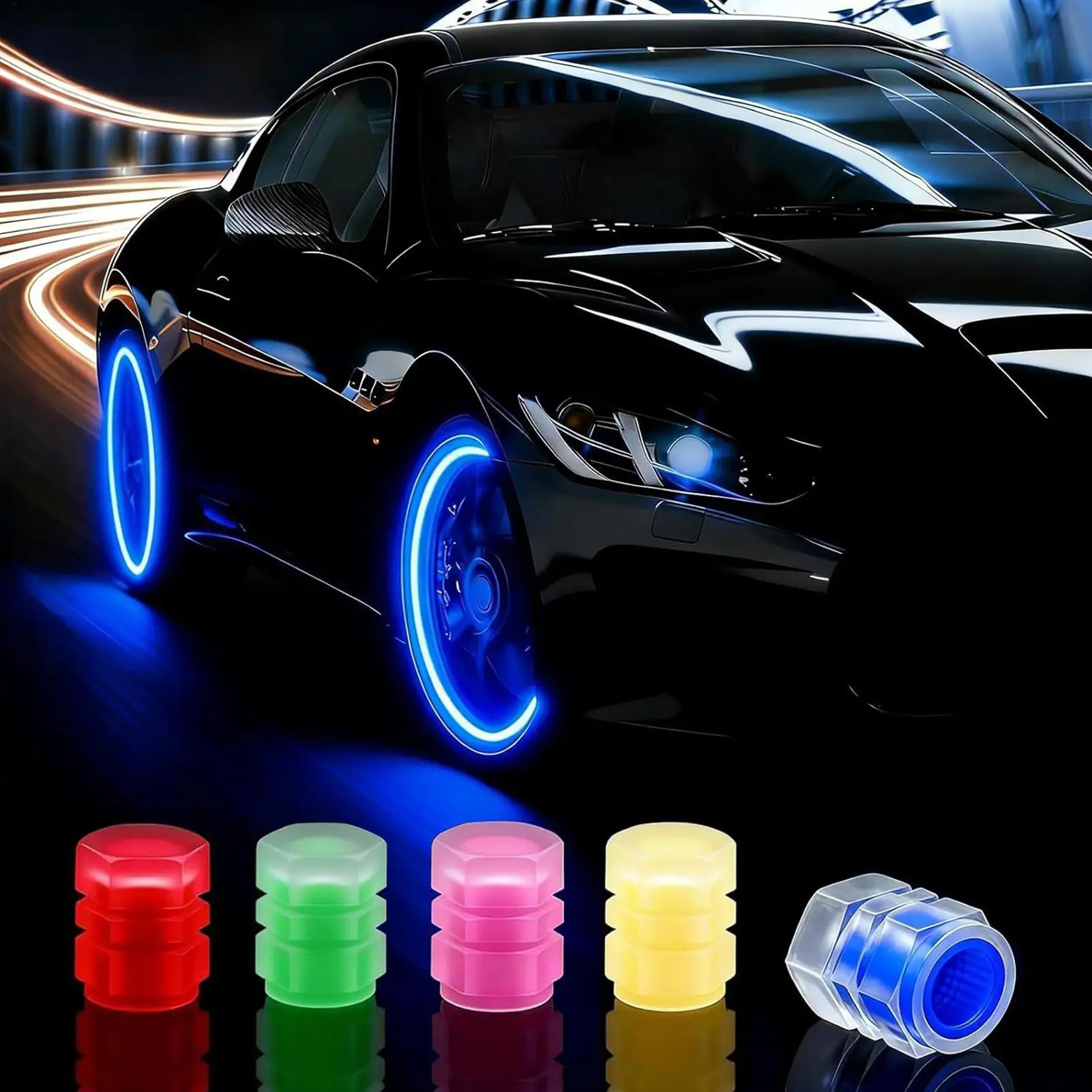 Glow In The Dark Tire Valve Caps 20pcs Fluorescent Dustproof Wheel Stem Cover for Bike Bicycle Motorcycle Automotive Offroad view 2