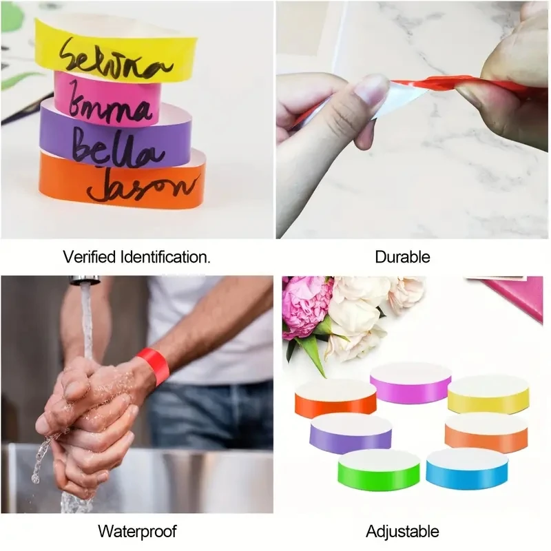 300pcs Paper Bracelets, Waterproof Neon Paper Wristbands For Identification For Events Music Festivals Concerts Exhibitions