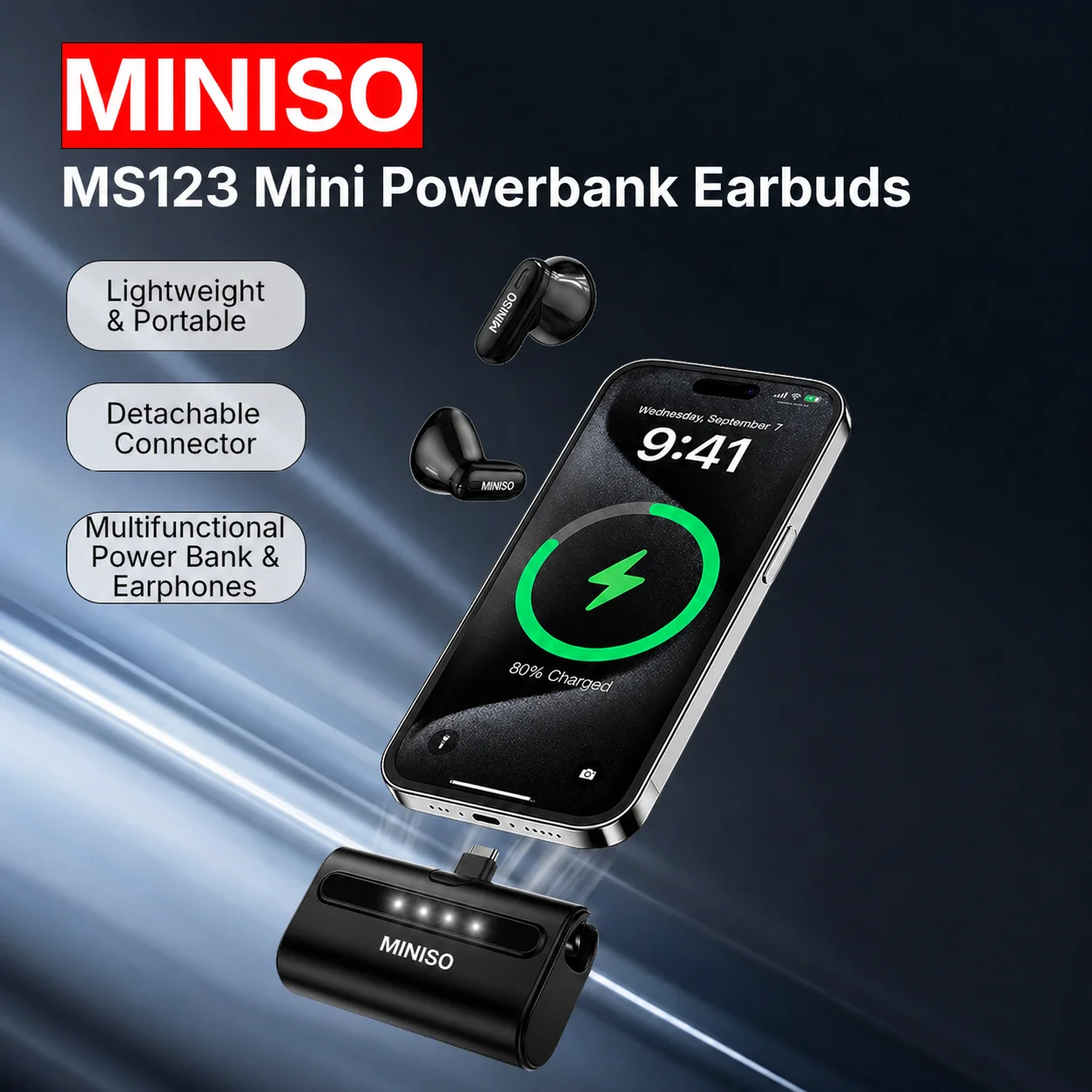 MINISO MS123 Wireless Headphones with Powerbank for Ultra Long Battery Bluetooth Earphones Travel Work Comfort for Type-c&IOS