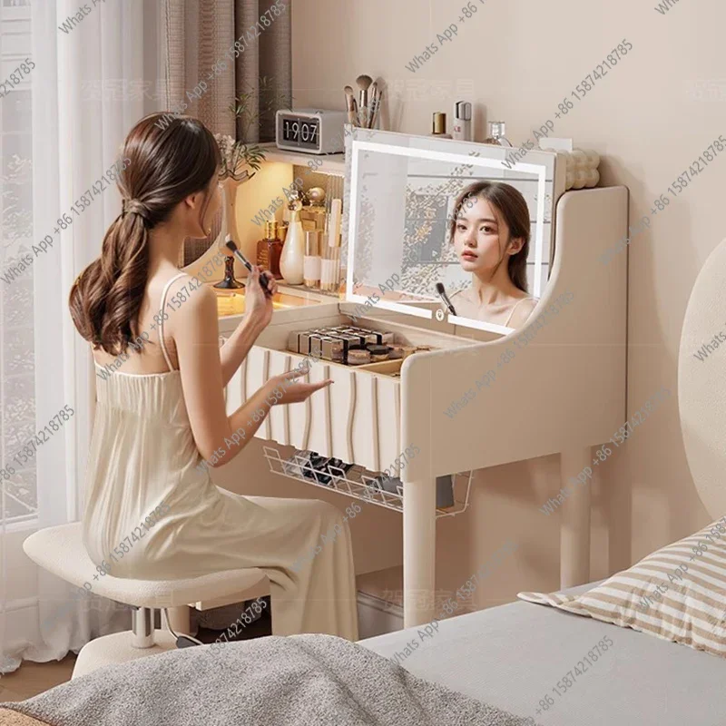 SS White Bedroom Vanity Table Makeup Mirror Desk Chair Storage Dressing Table Drawers Mobile Tall