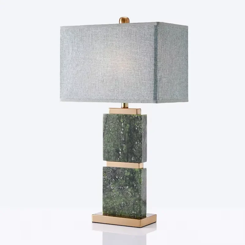 Modern Green Marble Table Lamp Adjustable Bedside Light for Living Room Bedroom Villa Decor New Chinese Style Simple Design