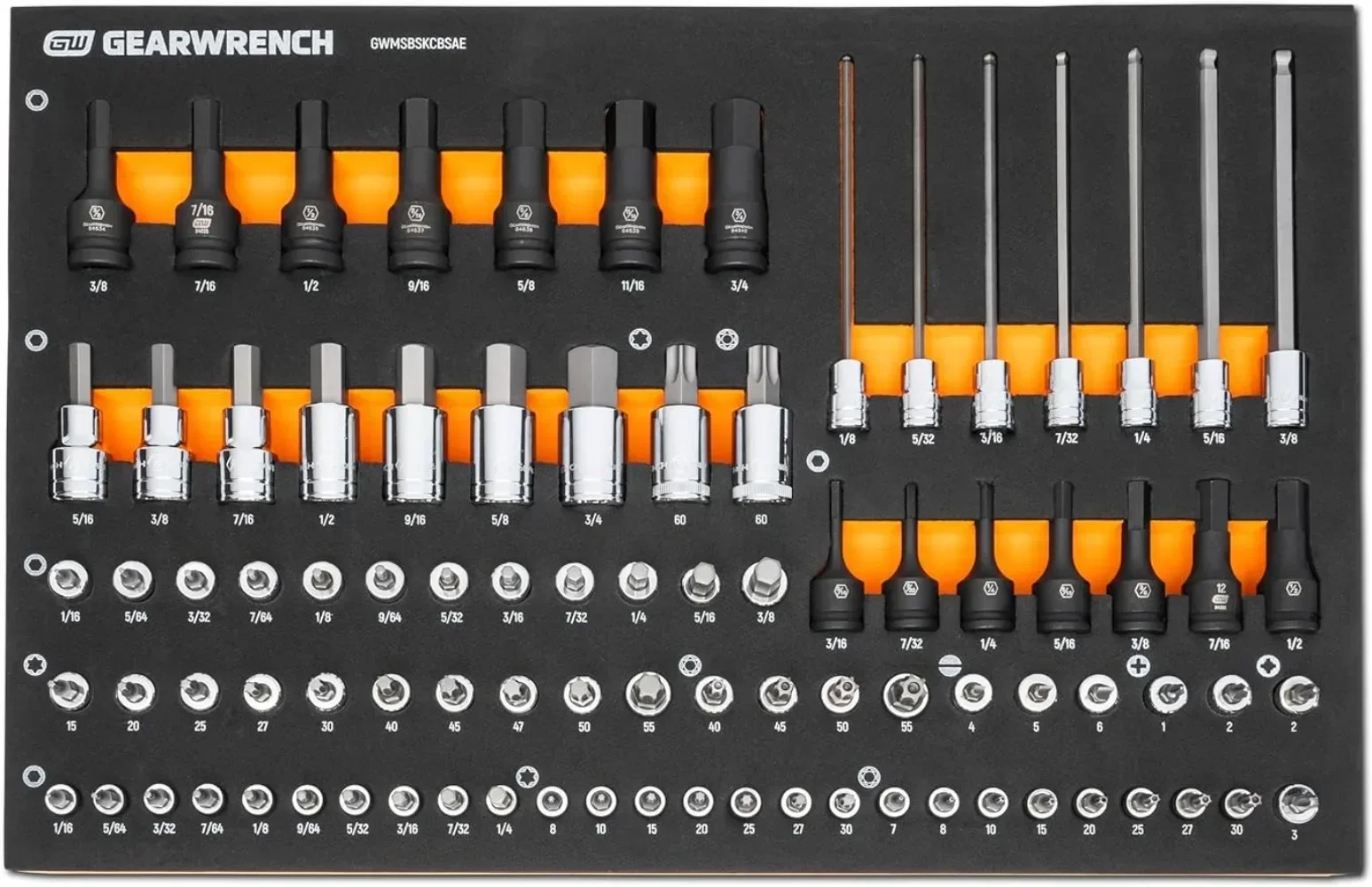 For GEARWRENCH 88 Piece 1/4”, 3/8”, 1/2” Drive SAE Bit Socket Set in Foam Storage Tray - For GWMSBSKCBSAE