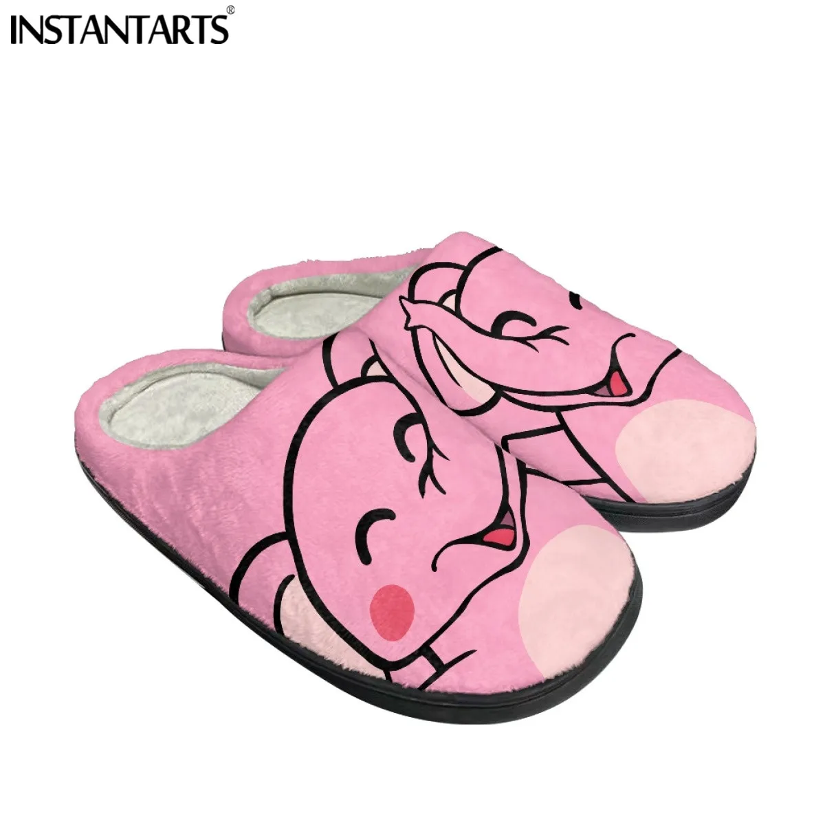 INSTANTARTS Pink Elephant Plush Slippers for Teen Girls Women Kawaii Soft Autumn Winter Cartoon Monkey/Lion chinelo feminino New