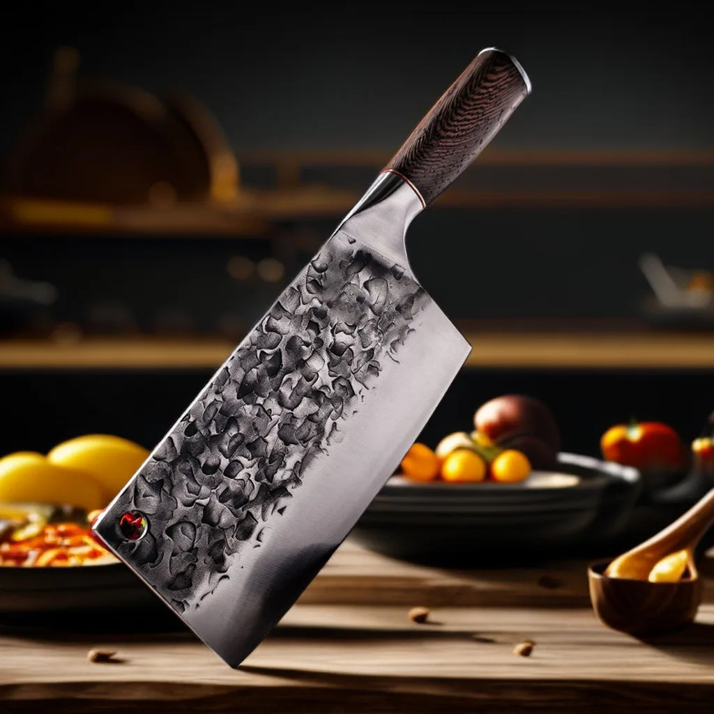 Slicing Knife Chopping Knife Hand Forged Kitchen Knife Solid Wood Clad Steel Handle 5Cr15 High Carbon Steel High Hardness Sharp