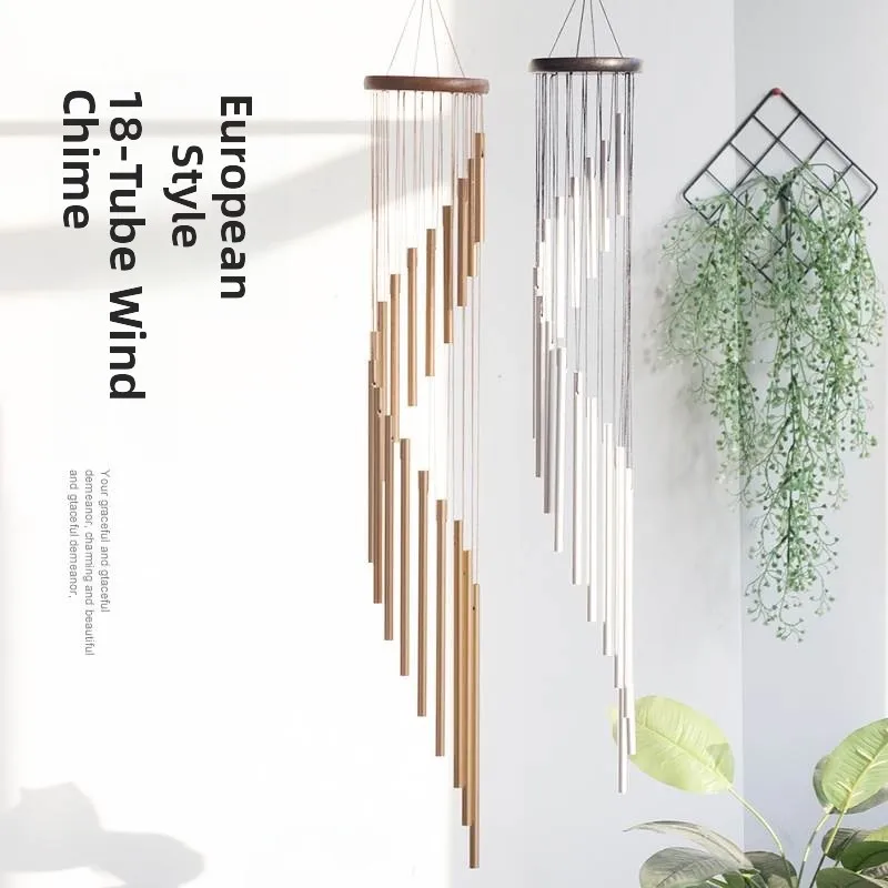 Rotating Metal Wind Chimes Real Wood 18 Tube Outdoor Home Decorative Hanging Ornaments Creative Aluminum Stereo Decorative Pe...