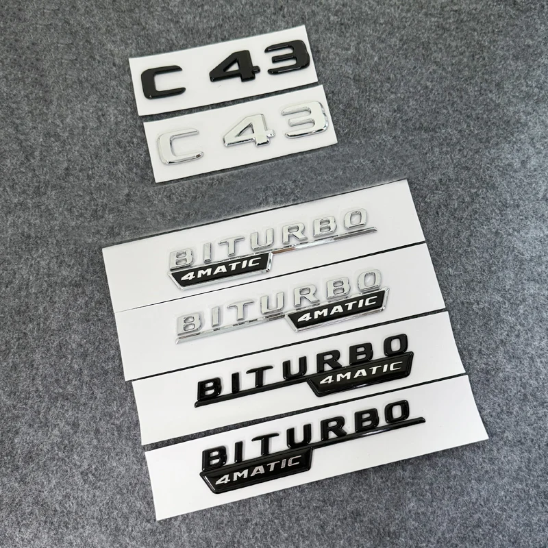 3D ABS Błyszczące Czarne Logo C43 Emblemat Litery BITURBO 4MATIC Znaczek Naklejka AMG Do Mercedes Benz C43 W205 W206 Akcesoria AMG